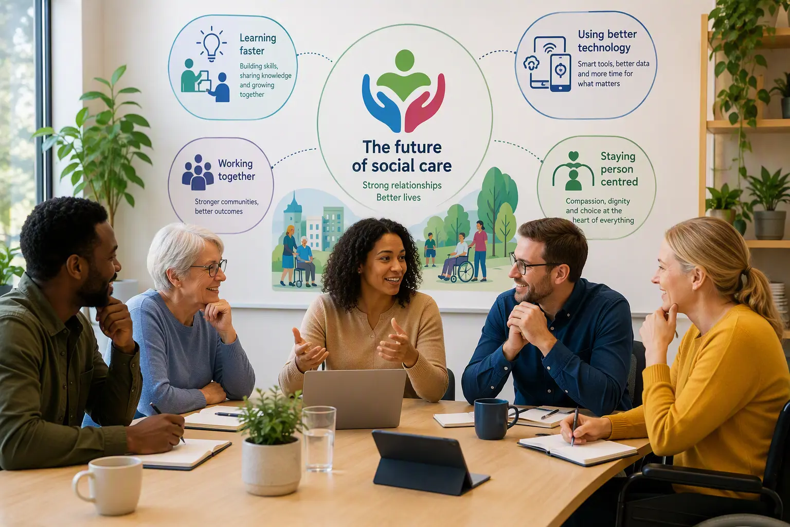 Team discussing the future of social care